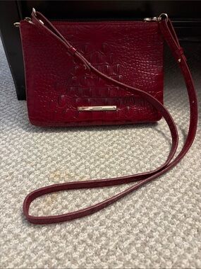 Brahmin Croc-Embossed Crossbody Bag in Deep Burgundy/Red